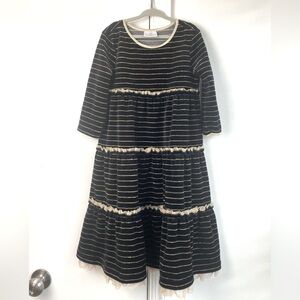 Hanna Andersson black & gold tulle trim velour  tier dress size 6/7